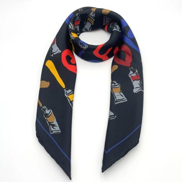 Louis Vuitton 33” Silk Scarf Paint Pattern Black W/Box LV Paint Tube Scarf - Picture 8 of 16